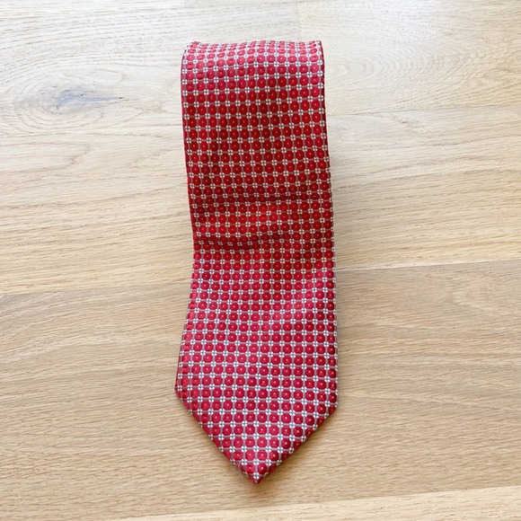ALEXANDER JULIAN COLOURS Men's Red/Silver Check Handmade Polyester Necktie sz OS - Picture 1 of 9